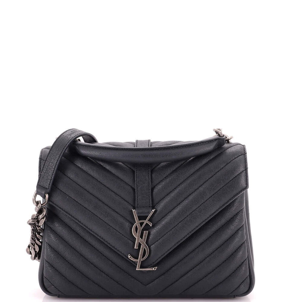 Saint Laurent Medium Classic Monogram College Bag Matelasse Chevron Leather